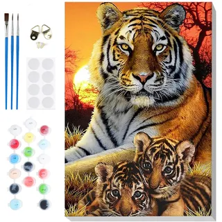 Lxmsja Malen Nach Zahlen Tiger Erwachsene mit Rahmen, Malen Nach Zahlen Tier, Diy Set Erwachsene mit Pinseln und Acrylfarben Handgemalt Ölgemälde Leinwand für Home Décor, 20x30 cm