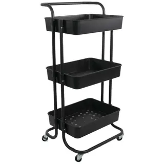 Rollwagen mit 3 Ebenen 42 / 37 / 85.5 cm , Schwarz , Metall , 37x85.5x42 cm , Esszimmer, Servierwagen