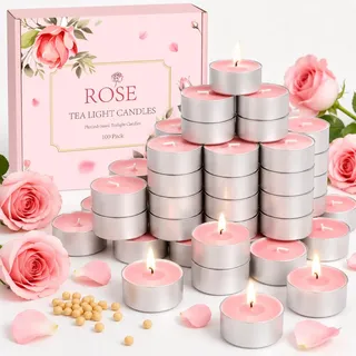 100 Stück Duft-Teelichter Rosenkerzen, 4H Brennzeit –Duftkerzen Geschenkset | Langanhaltende Duft-Teelichter aus Sojawachs für Hochzeit, Party & Zuhause, Geschenke zu Weihnachten und Geburtstag