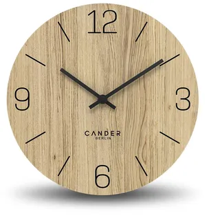 Cander Berlin MNU 2725 D Wanduhr Holz lautlos 25 cm modern Eichenfurnier Vintage ohne Tickgeräusche Küche Wohnzimmer analog