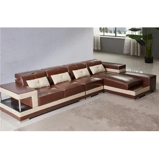 Ecksofa Leder Wohnlandschaft Garnitur Design Modern Sofa L-Form Braune Couch - Braun