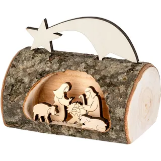 MaMeMi Must-Have für Weihnachten - Kompakte TISCHKRIPPE aus Südtirol aus Holz mit Heiliger Familie & Tieren [Handarbeit, 11 x 10 cm] – Weihnachtskrippe für Fensterbank Adventsdeko & Schreibtisch