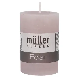 Müller Kerzen Polar Stumpenkerzen 90/58 mm, Raureif-Effekt, Kleiner Kerzen Stumpen für ein besonders gemütliches Ambiente, 1 Packung = 6 Stück, naturgrau