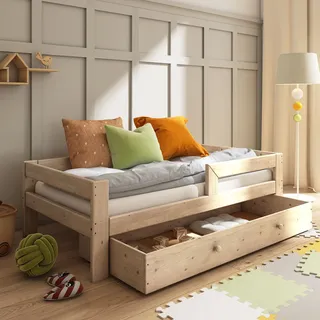 Need Sleep Kinderbett mit Schublade Rausfallschutz und Massivholz, 70x140 cm