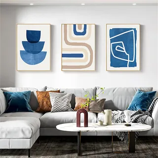 3er Poster Set Abstrakt Blau, Skandinavisch Modern Einfache Abstrakte Zimmer Deko Aesthetic Mädchen, Aesthetic Bilder Wandcollagen Aesthetic Deko Poster Set Für Wandbilder Wohnzimmer (30x40 cm)