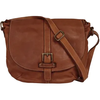 Umhängetasche CLUTY, Damen, Gr. B/H/T: 30cm x 25cm x 3cm onesize, braun (cognac), Leder, used, Taschen Umhängetasche, echt Leder, Made in Italy