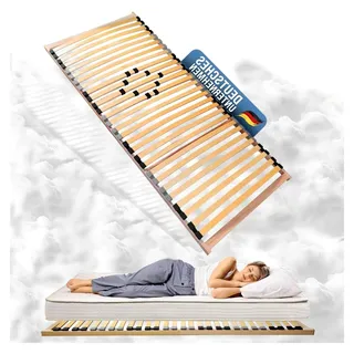 Stabiler 7-Zonen Lattenrost Basic | Lattenrahmen starr 120 x 200 cm | 28 Leisten | Duo-Kappen | 4-fach einstellbare Härtegrad-Regulierung | Bettrahmen aus Buche | Hergestellt in Europa