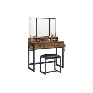 VASAGLE Schminktisch rechteckig Spanplatte braun, schwarz 90,0 x 40,0 x 141,0 cm, 1 St.