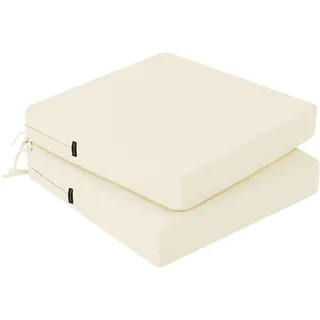PRIMEPATIO Outdoor Stuhlkissen 50x50, 2er Set mit Bändern, Creme | Wasserdichtes Sitzkissen mit Weicher Schaumstofffüllung, Perfekt für Gartenstühle, Terrassenmöbel und Balkonstühle