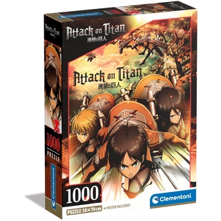 Clementoni Attack On Titans – 1000 Teile, Poster inklusive, Anime-Puzzle, Manga, Spaß für Erwachsene, Made in Italy, 39923, Mehrfarbig