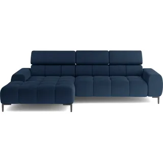 DOMO-HOME Ecksofa PLAZA Mini mit Elektrischer Sitzverstellung 270x177cm | Moderner Stil |Hoher Komfort | Verstellbare Kopfstützen | Bezug Solar in Beige | Farbe dunkelblau | Rechts - Dunkelblau