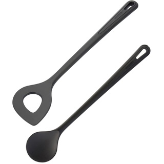 Westmark Spitzlochlöffel + Rühr-/Kochlöffel-Set, 2tlg., Hochhitzebeständig bis 270 °C, Kunststoff, Gentle-Plus, Schwarz, 288722E9