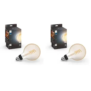 Philips Hue White E27 Filament Große Globe Lampe, G125 550lm, warmweißes Licht, dimmbar, steuerbar via App, kompatibel mit Amazon Alexa (Echo, Echo Dot), 2er Pack