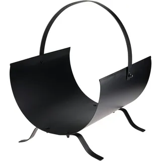 Ambia Home Kaminkorb , Schwarz , Metall , rund , 31x40x37 cm , Handmade in India , faltbar, Griffe , Ordnen & Aufbewahren, Körbe, Dekokörbe