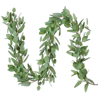DearHouse Eukalyptus-Girlande, künstliche Reben, Eukalyptusblätter, Tischgirlande, künstliche Eukalyptus-Girlande, Grün, Hochzeit, Wanddekoration, 1,5 m