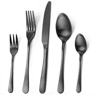 Targzier Besteck Set für 6 Personen,30 teilig Schwarz Mattiert Essbesteck Set,Besteckset inkl. Messer,Gabel,Löffel,Schwarzes Bestecksets aus Edelstahl,Matt&Spülmaschinenfest