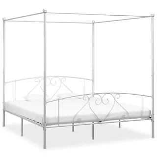vidaXL Himmelbett-Gestell 180/200 Cm Metall Weiss , Weiß , 180x200 cm , Schlafzimmer, Betten