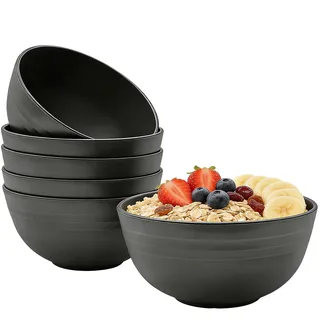 Schwarze Kunststoff Schalen Set 6 Stück, 750ml Müslischüssel, Mehrweg Plastik Ramen Schüssel, Suppenschüsseln/Campingschüsseln für Müsli, Salate, Pasta, Picknick, Zuhause
