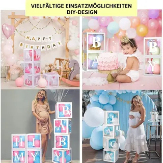 Transparente Ballonnenbox 4 Stück mit 26 Buchstaben A-Z - Hochzeit Geburtstag Babyboxdekoration - Geschenkbox Babyfeierdekoration - Transparente Box Liebe - eine Babyshowerfeier - Weiß