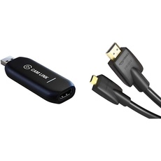 Elgato Cam Link 4K-Live-Streamen und Aufnehmen,Action Cam oder Camcorder in 1080p60 oder 4K bei 30 fps,HDMI Capture-Gerät & Amazon Basics Hochgeschwindigkeits-HDMI-Kabel,Typ Micro-HDMI auf HDMI