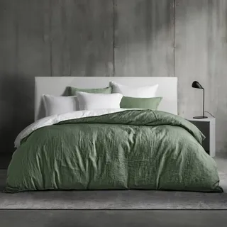 Dreamzie Bettwäsche 155x220 Baumwolle, Bettwäsche-Sets Grün mit Reißverschluss, Ähnliche Textur wie Stone Washed Leinen, Enthält 1 Bettbezug 155x220 und 2 Kissenbezug 80x80