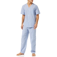 Fruit of the Loom Herren Broadcloth Pyjama-Set mit kurzen Ärmeln Pyjamaset, blau gestreift, Small