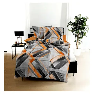 Kaeppel Fein Biber Bettwäsche 2tlg. Elevate Orange Anthrazit Silber Streifen Grafik Abstrakt, Größe: 135x200 cm - Orange, Grau, Silber
