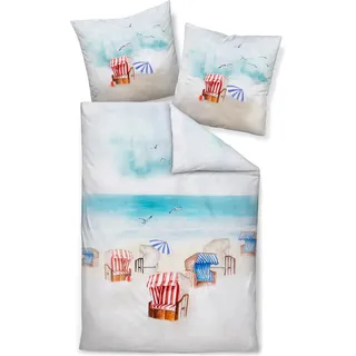 Janine Design Bettwäsche-Garnitur Mako-Satin 42141 modern art S Farbe himmelblau Größe 135x200+80x80 - Blau, Hellblau, Weiß, Bunt