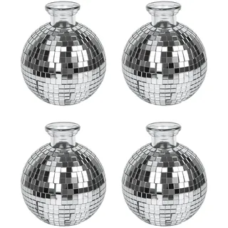 YHNDECO Disco Ball Vase Deko Kugel Pflanzgefäß, Discokugel Vase Deko für Zentrumsschmuck, Silberne Spiegelglas-Dekoration für Tisch, Party, Hochzeit, Zuhause oder Schlafzimmer (9.6 x 8.7cm