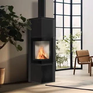 TORA/M 8 kW Ø 150 mit Türfeder Quarzsinter Schwarz / Brennraum Weiß