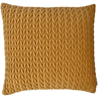 Laurence Llewelyn-Bowen - Geflochtenes Kissen in Orange/Gold, 43 x 43 cm, Samtkissen mit Füllung/Polsterung im Lieferumfang enthalten, goldfarbenes Häkelkissen, Amory Kollektion von Zopfkissen