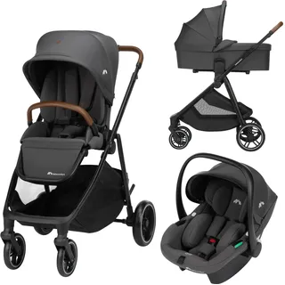 Bebeconfort Luvia Trio, Kinderwagen 3 in 1, 0–4 Jahre, Babyschale, Kinderwagenaufsatz, Smartes Faltsystem, Verstellbarer Schieber, Mineral Graphite