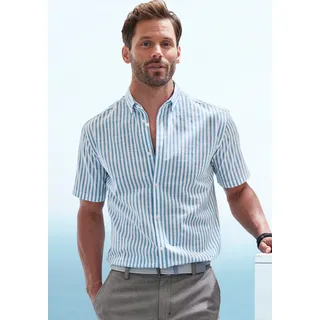 John Devin Kurzarmhemd »Regular Fit,« Streifenhemd mit Button-down-Kragen aus reiner Baumwolle, blau