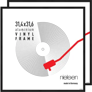 nielsen Schallplatten Rahmen, 31,4 x 31,6 cm (2er Set), Aluminium, Schwarz matt, Vinyl Rahmen zum Aufhängen im Hoch- & Querformat, bruchsicheres Kunstglas, Vinyl Alu