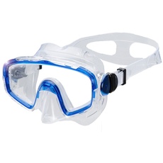 AQUAZON Shark Junior Medium Schnorchelbrille, Taucherbrille, Schwimmbrille, Tauchmaske für Kinder, Jugendliche von 7-12 Jahren, Tempered Glas, sehr robust, tolle Paßform , Farbe:blau transparent