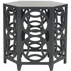 SAFAVIEH Bohemian Accent Table with Wooden , in Charcoal Grey, 58 X 58 X 56.38