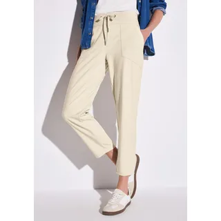 Stoffhose STREET ONE "Style Bonny", Damen, Gr. 42, Länge 28, beige (moonstone sand), Web, Obermaterial: 82% Polyester, 18% Elasthan, unifarben, 7/8-Länge, Hosen Stoffhose, Sommerhose mit Tunnelzug am Bund