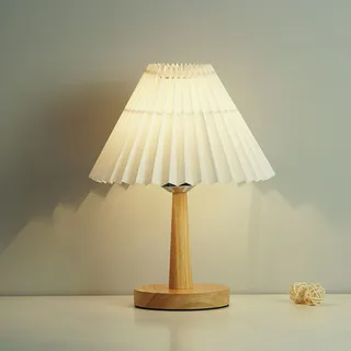360Home Nachttischlampe Vintage Schlafzimmer Wohnzimmer Plissee Lampe Nachtlicht Weiß stufenlos dimmbar - Braun
