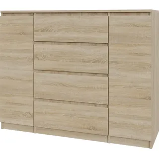 Kommode AVEN 120 cm - Sonoma-Eiche - mit 4 Schubladen und 2 Schränken - Schlafzimmer, Kinderzimmer, Jugendzimmer - TV-Schränk - Sonoma-Eiche - Braun