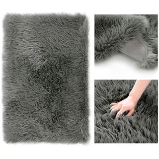 AmeliaHome Teppich Lammfell Kunstfell Hochflor Bettvorleger Dokka Anthrazit rechteckig 60x90 cm