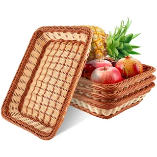 AKOLAFE 4er Set Brötchenkorb Geflochten Brotkorb Stapelbarer Brotkörbchen Modern Brotkörbe Hochwertiger Obstkorb für Restaurant, Lebensmittel, Servieren, Zuhause und Küche (35 x 25 x 7cm, Zweifarbig)