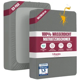 Utopia Bedding Matratzenschoner 160 x 200 x 30 cm Wasserdicht, Oeko-TEX Zertifiziert Matratzenauflage Atmungsaktive, Matratzenschutz, Rundum Elastisch Grau