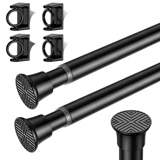 AIZESI 2 Stück Klemmstange für Gardinen Schwarz, Verstellbar 46-90 cm – Teleskopstange zum Klemmen, Kleiderschrank, Abstellschrank, Vorhangstange Klemmstange