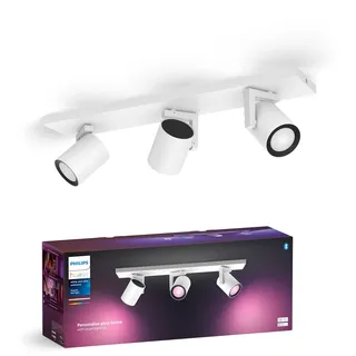 Philips Hue White & Color Ambiance Argenta Deckenlampe mit 3er Spot (1.050 lm), dimmbare LED Spots mit 16 Mio. Farben, smarte Lichtsteuerung über Sprache und App, weiß, neue Generation