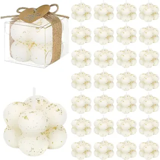 30 Sets Kleine Kerzen Gastgeschenke in Großpackung 1,57" x 1,38" Bubble Cube Kerze mit Karten für Brautpartys, Taufen, Dankeschön-Geschenke (Goldfolienweiß)