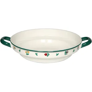 Riess, 0220-049, Bauernschüssel flach 28, COUNTRY - GMUNDNER STREUBLUMEN, Durchmesser 28 cm, Höhe 7.3 cm, Inhalt 3 Liter, Emaille, Farmerschüssel, weiß mit Streublumen, Induktion