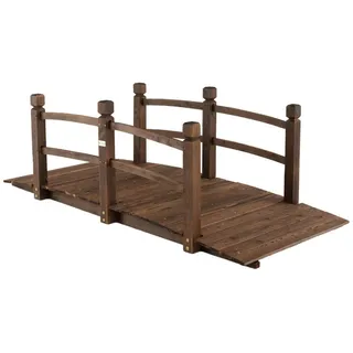 Costway Teichbrücke Gartenbrücke, Holzbrücke mit Geländer, 150 kg belastbar, Dekobrücke