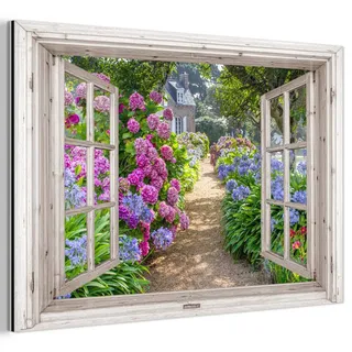MuchoWow Metallbild Hortensie - Durchsichtig - Blumen - Sommer - Lila - Weg Wanddeko 90x60 cm , Metall , Rechteckig , 90x60 cm , einfache und schnelle Anbringung , Bilder & Rahmen, Bilder, Holz & Metallbilder