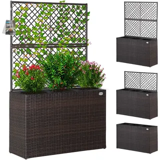 Casaria Blumenkasten Rankgitter Braun | Rankhilfe Blumentopf Rattanoptik Pflanzkasten, 146x83x30,5cm, 3x 25x25x20cm, Polyrattan, Polyrattanoptik pflanzengefäße