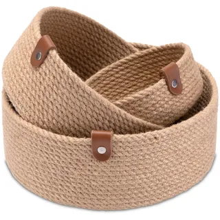 Decorasian Organizer Körbchen aus Jute – 3er Set Aufbewahrungskörbchen – Aufbewahrungskorb für Badezimmer und Wickeltisch - Wickelkommode - rund
